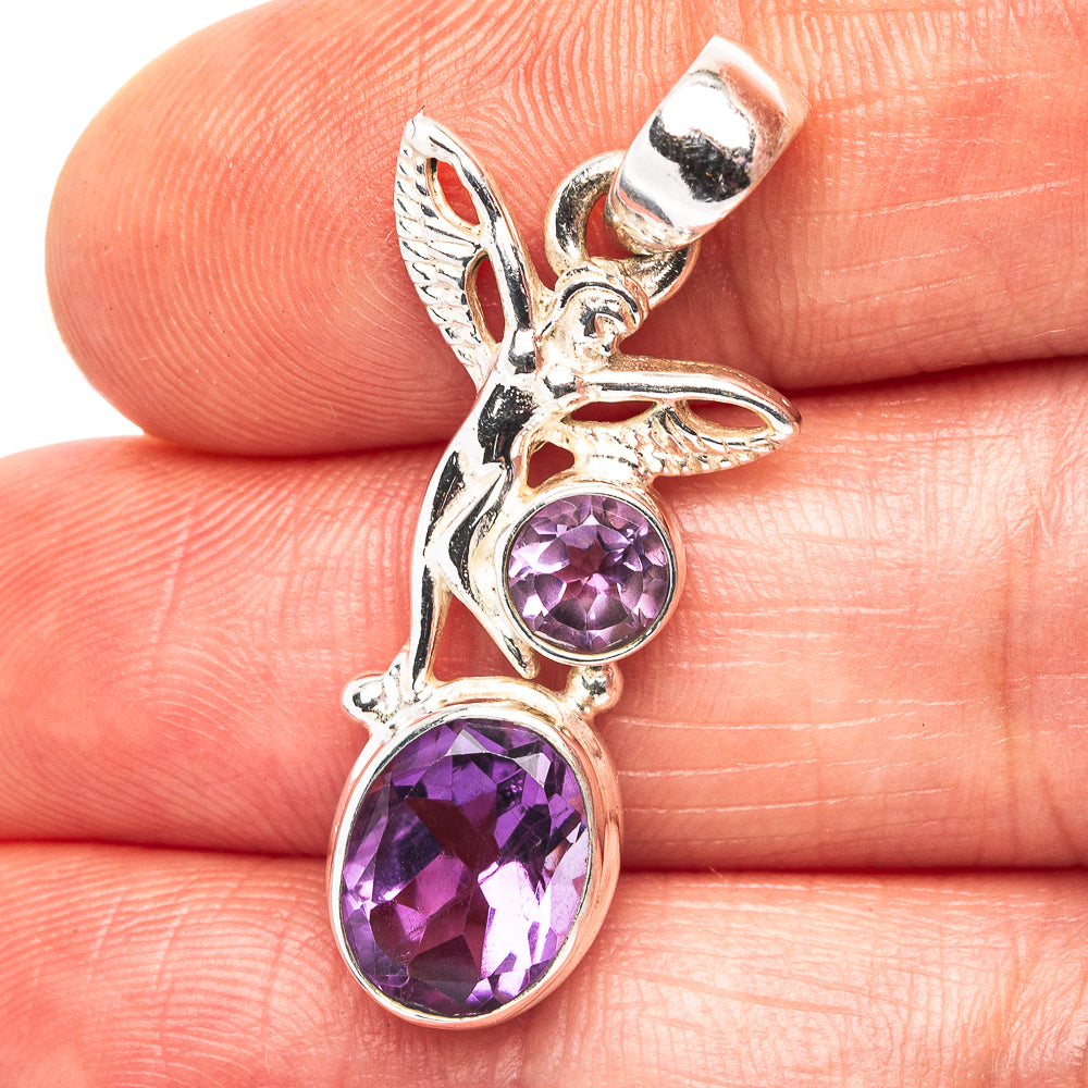 Amethyst Fairy Motif Pendant 1 3/8" (.925 Sterling Silver)