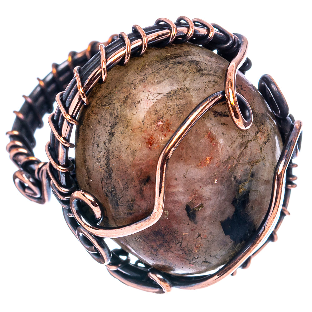 Sunstone Wire Wrap Ring Size 4 (Oxidized Copper)