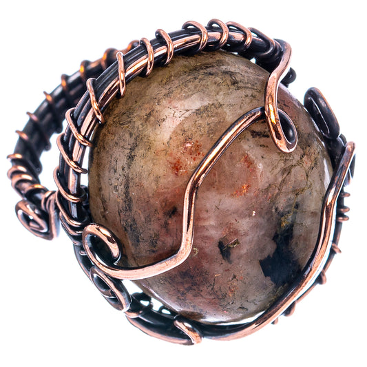 Sunstone Wire Wrap Ring Size 4 (Oxidized Copper)