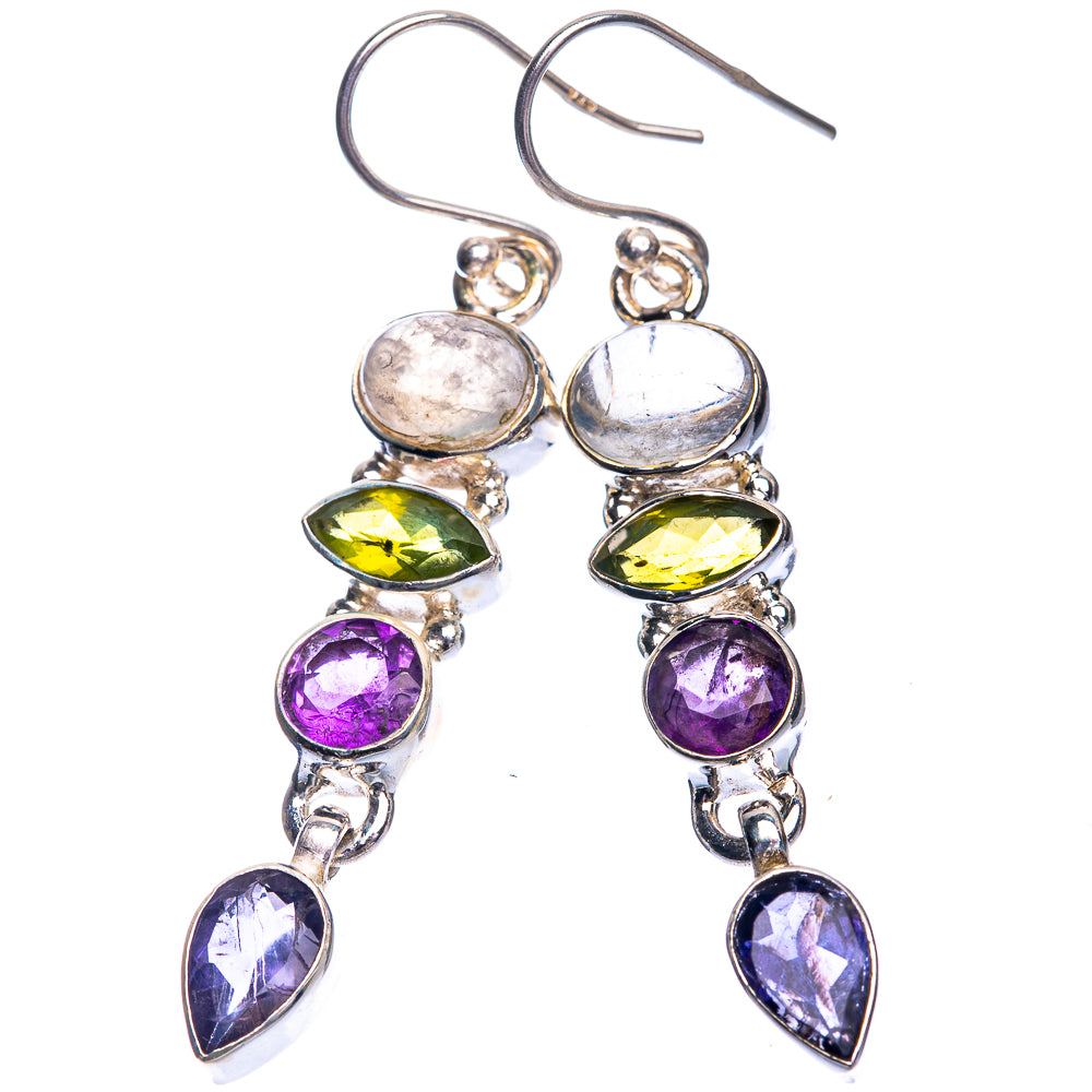 Rainbow Moonstone, Peridot, Amethyst, Tanzanite Earrings 2" (925 Sterling Silver) E432488