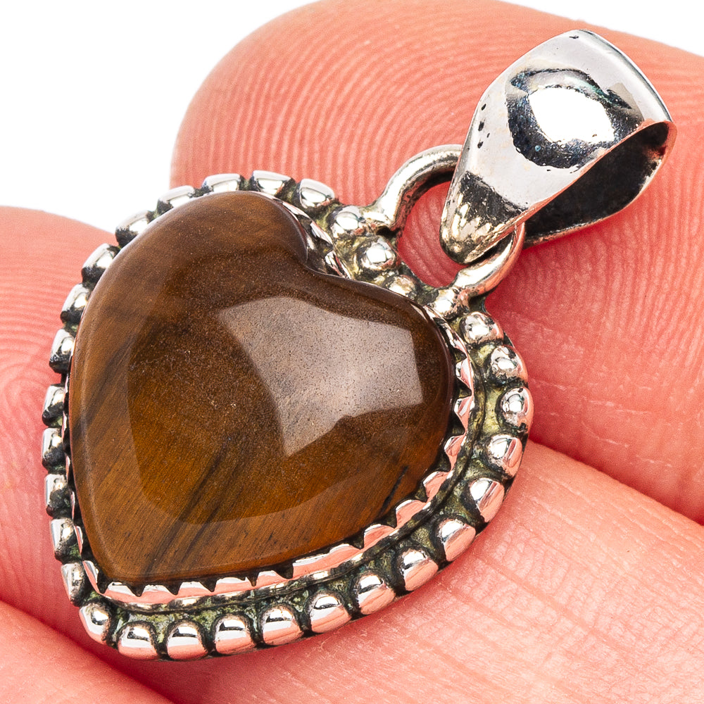 Tiger Eye Heart Pendant 1 1/8" (925 Sterling Silver) P43824
