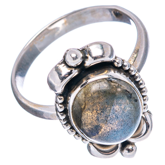 Sterling silver labradorite ring, oval stone in round bezel with side beadwork