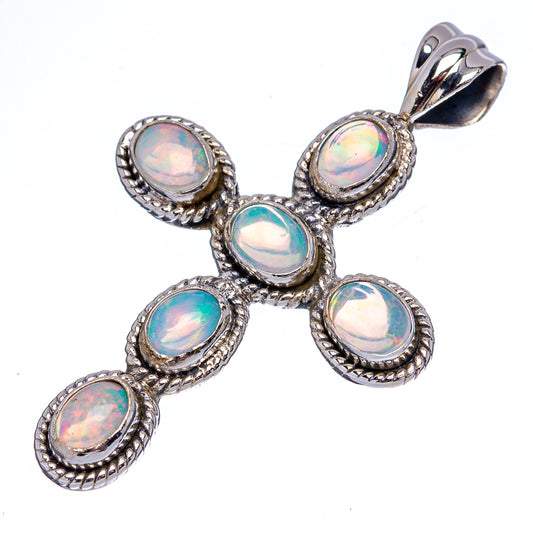Sterling silver opal cross pendant with top bail and five oval iridescent Ethiopian opals
