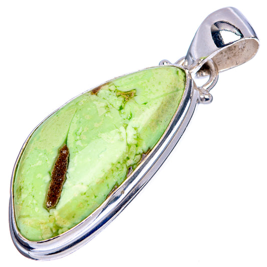 Variscite gemstone pendant with .925 sterling silver oval bezel and green teardrop stone