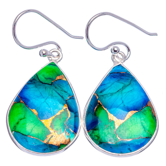 Sterling silver teardrop earrings with blue-green turquoise inlay and fishhook backs