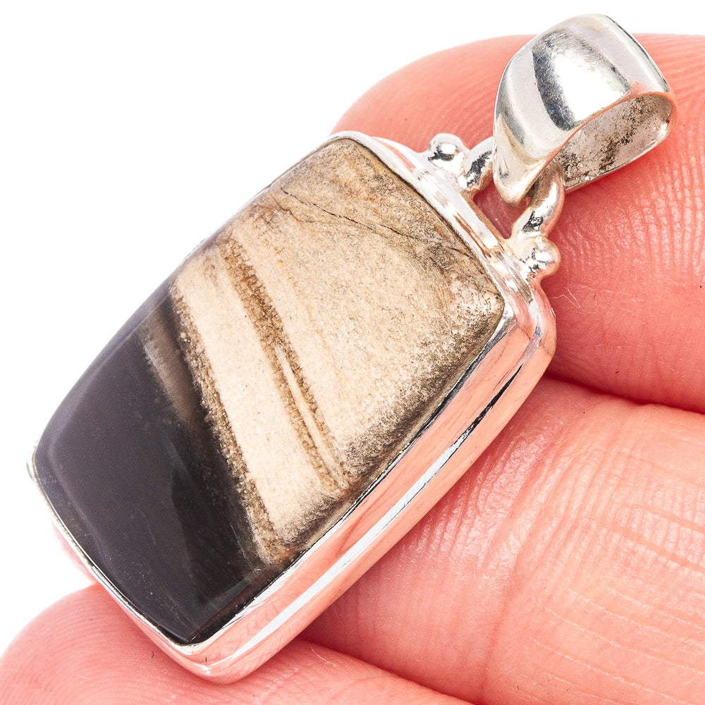 Sterling silver jasper pendant with rectangular banded stone and top bail