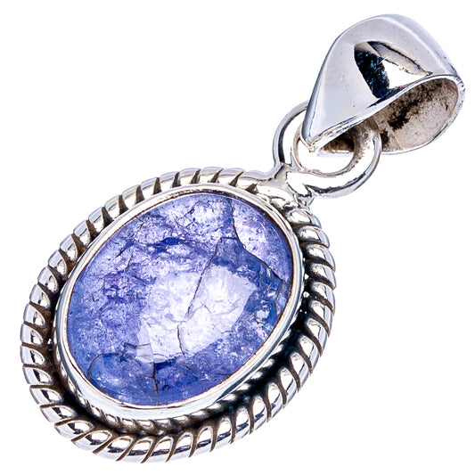 Oval tanzanite pendant in .925 sterling silver with ornate rope bezel and bail
