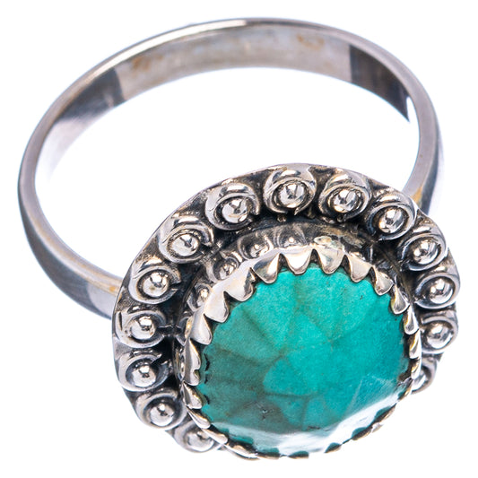 Turquoise stone ring, .925 sterling silver with raised scrollwork and bezel