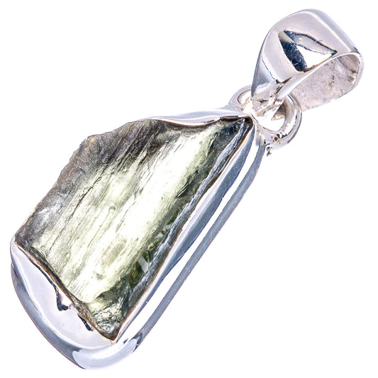 Sterling silver pendant with green-black rough Moldavite stone bezel
