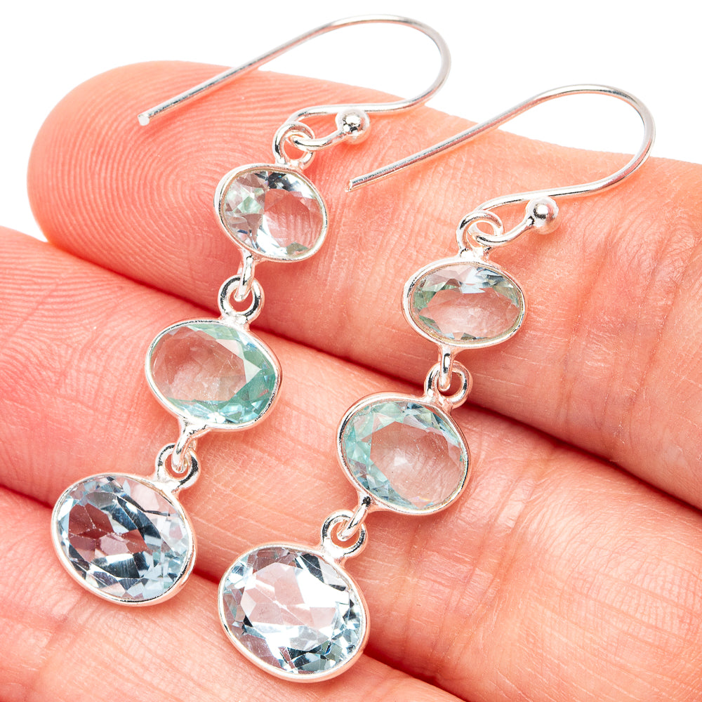 Dainty Blue Topaz Earrings 1 3/4" (925 Sterling Silver) E2889