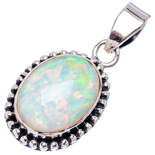 Sterling silver oval Ethiopian opal pendant with beaded halo and loop bail