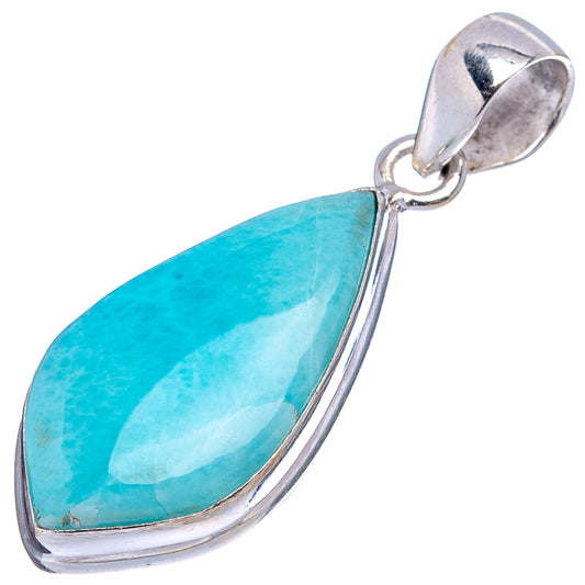 Sterling silver larimar pendant with teardrop turquoise-blue gemstone and loop bail