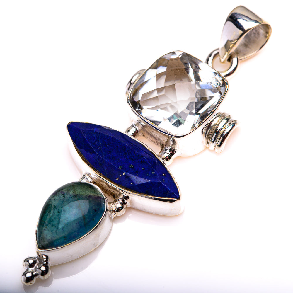 Lapis Lazuli, White Quartz, Blue Fluorite Pendant 2 1/8" (925 Sterling Silver) PD38582