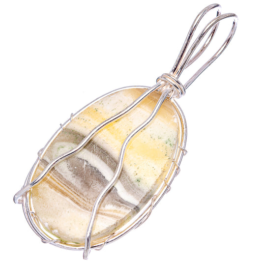 Silver-plated wire wrap pendant with banded agate stone and bail loop