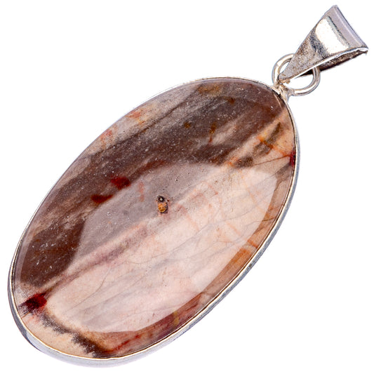 Oval jasper pendant with silver-plated bail, white-and-brown marbled stone