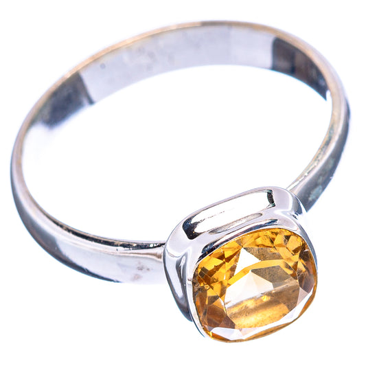 Faceted citrine .925 sterling silver ring, round gemstone bezel and side profile