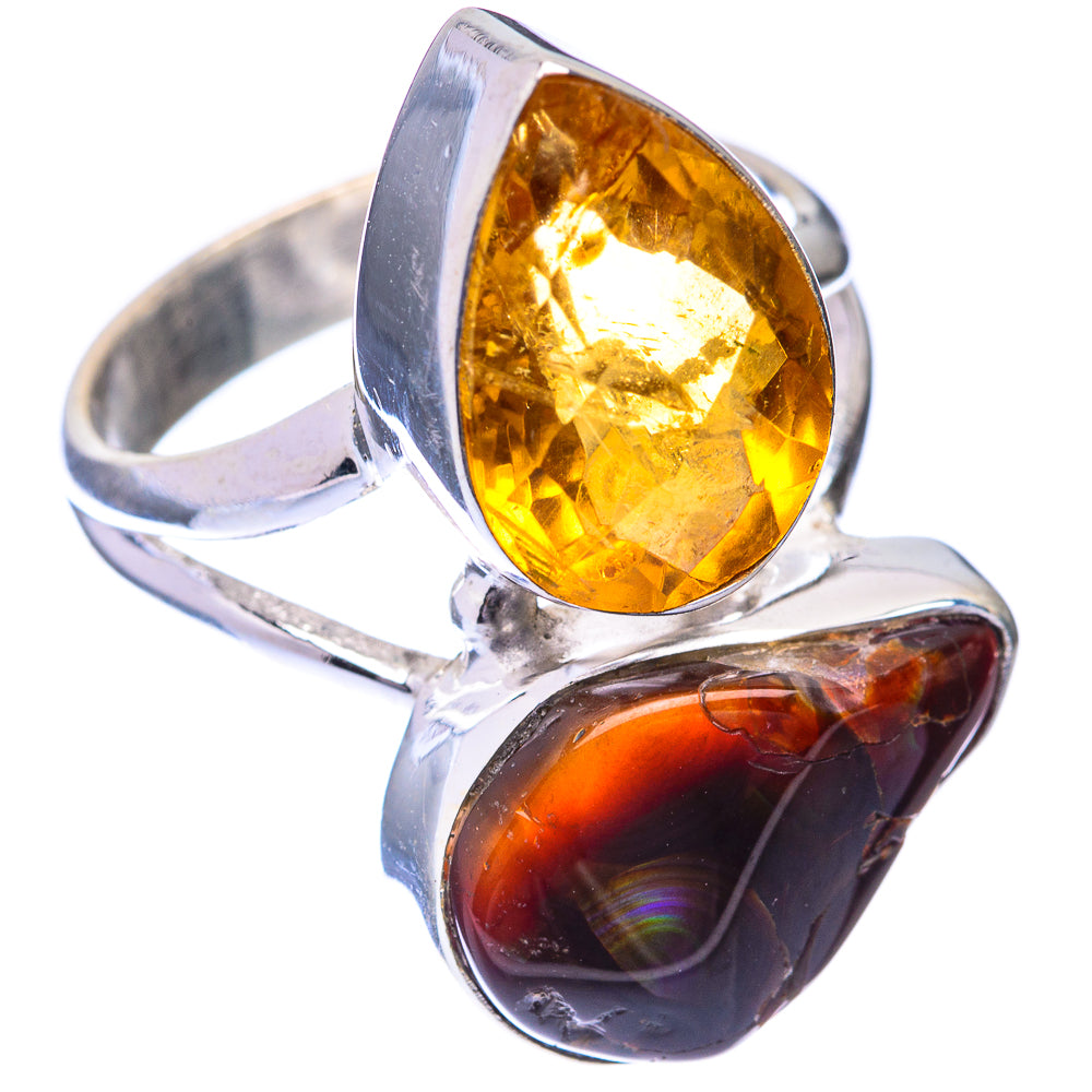Mexican Fire Agate, Citrine Ring Size 8.25 (925 Sterling Silver) R141564