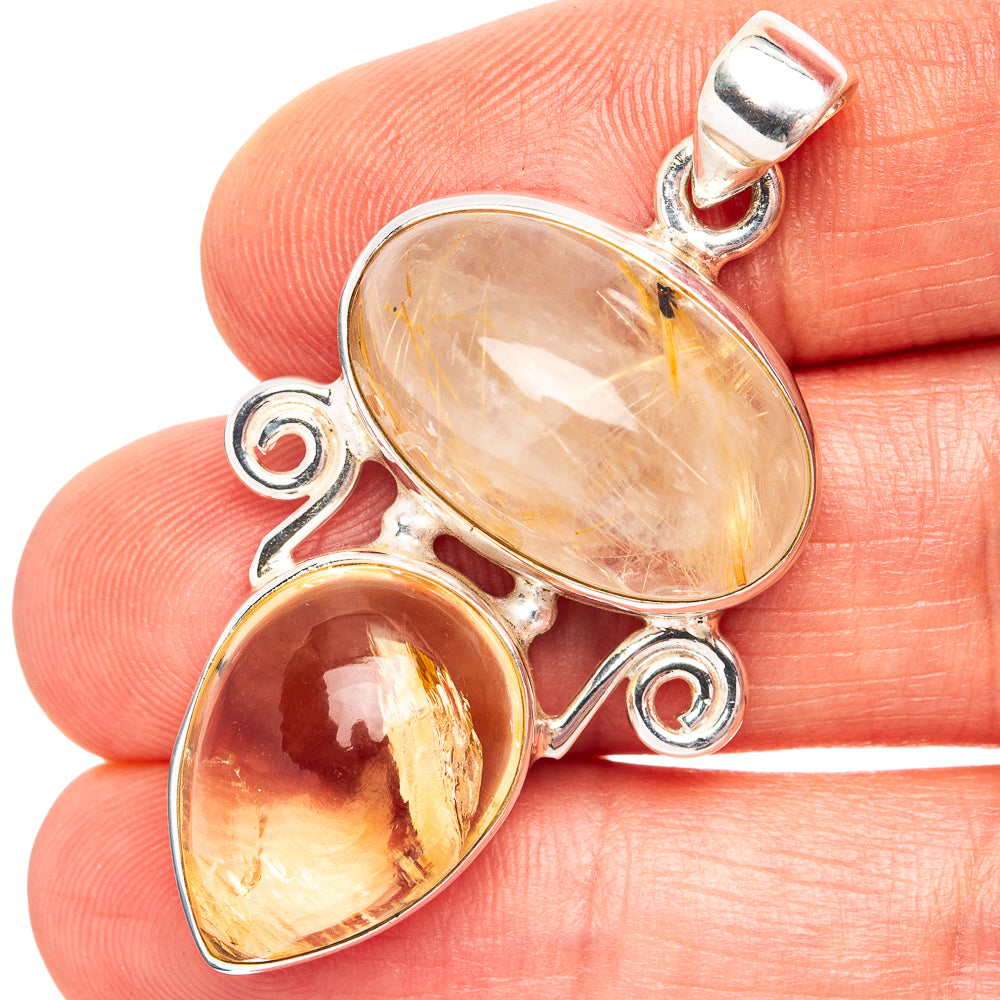 Premium Rutilated Quartz, Citrine Pendant 1 3/4" (.925 Sterling Silver)