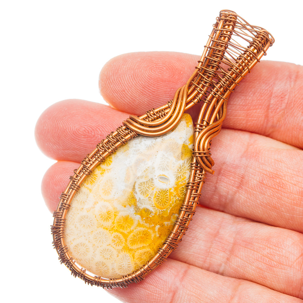 Fossil Coral Wire Wrap Pendant 2 3/4" (Copper)