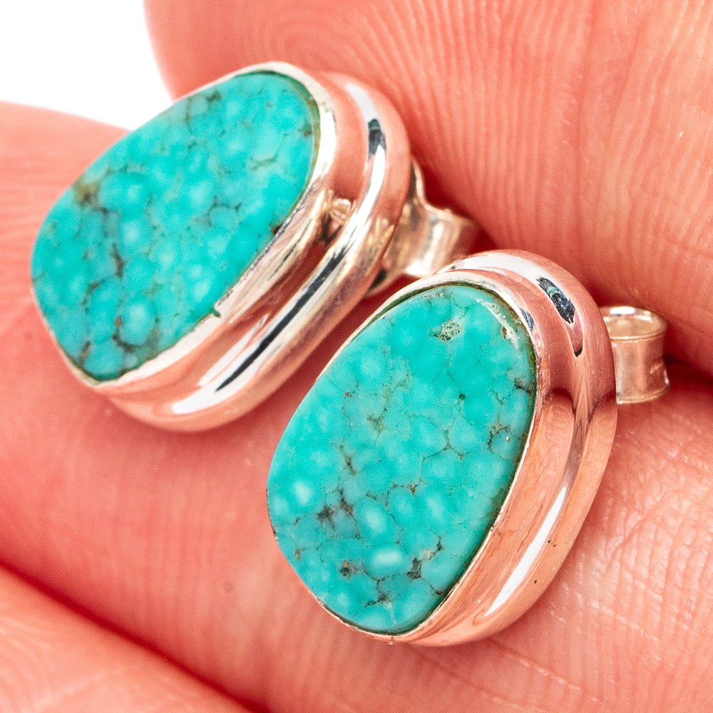 Rare Kingman Turquoise Earrings 3/8" (925 Sterling Silver) E2593