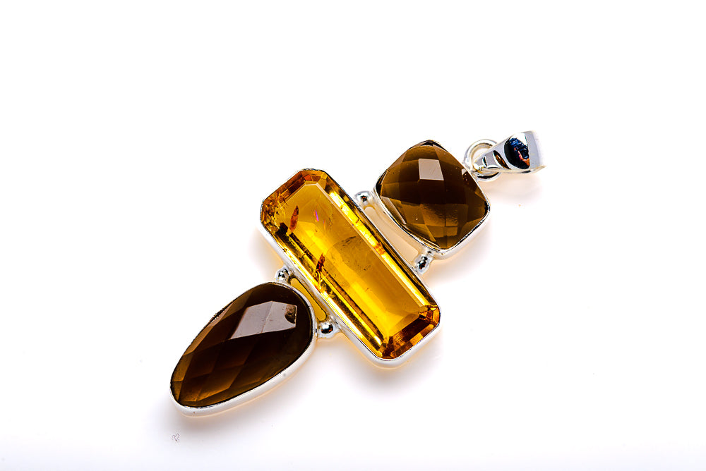 Smoky Quartz, Citrine Pendant 2 1/4" (925 Sterling Silver) PD38010