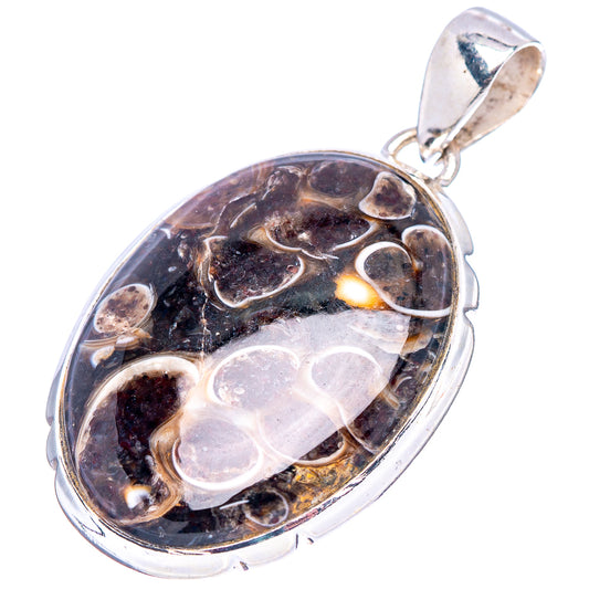 Oval turritella agate pendant, .925 sterling silver frame with bail