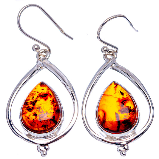 Sterling silver amber teardrop dangle earrings, faceted warm orange-red stones
