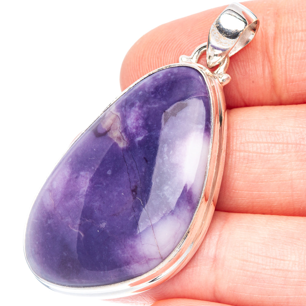 Carved Tiffany Stone Pendant 1 7/8" (925 Sterling Silver) P44134