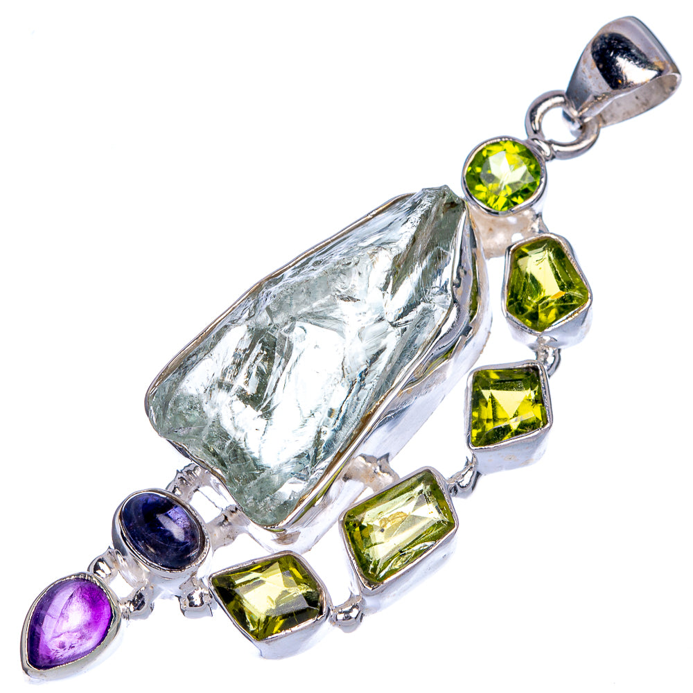 Raw Aquamarine, Peridot, Amethyst, Tanzanite Pendant 2 3/8" (925 Sterling Silver) P39786