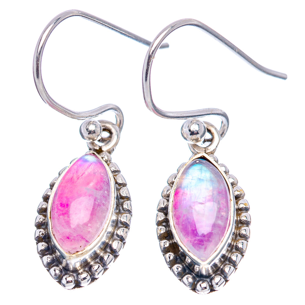 Pink Moonstone Earrings 1 1/8" (.925 Sterling Silver)