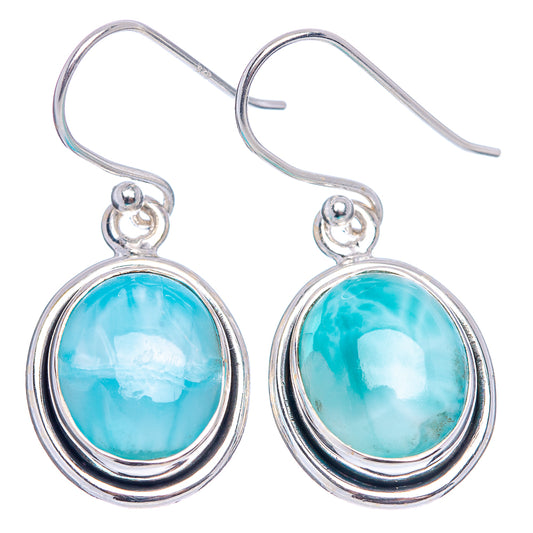 Larimar earrings in .925 sterling silver with oval blue-green stones and shepherd hook backs