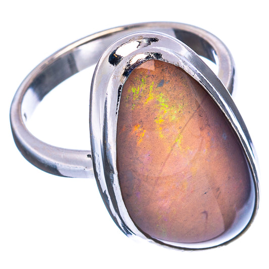 Oval opal triplet ring in .925 sterling silver, orange-gold flashes in bezel