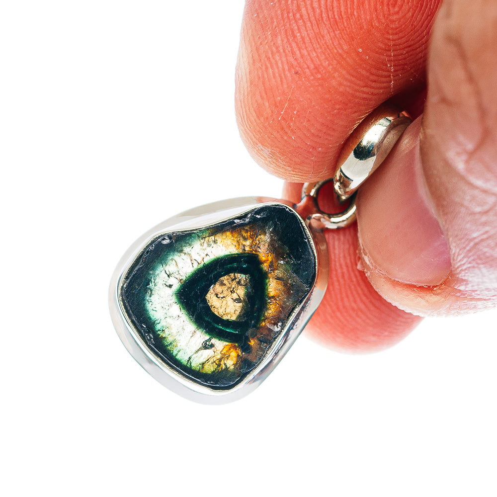 German silver pendant, heart-shaped with green-blue and gold watermelon tourmaline