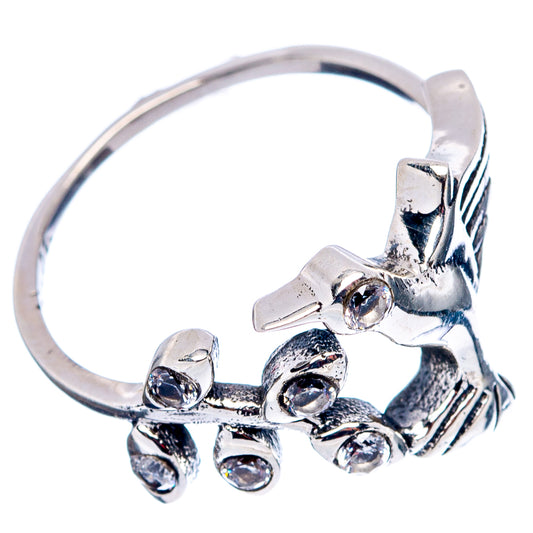 Sterling silver hummingbird ring with round cubic zirconia stones, size 6.5