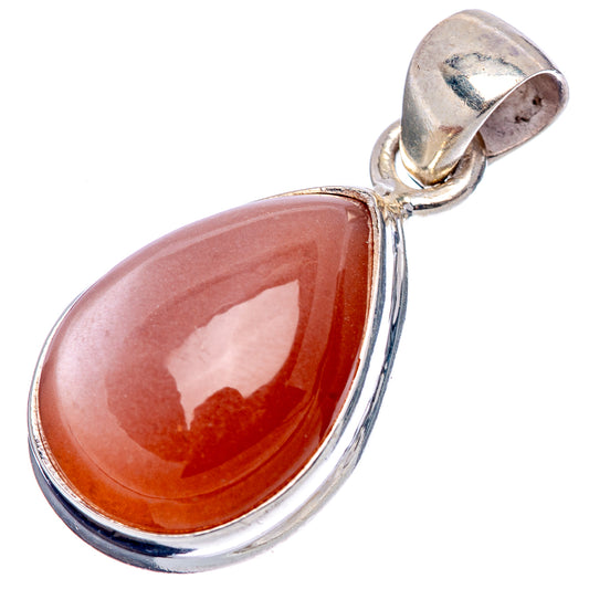Peach moonstone pendant in 925 sterling silver, teardrop with silver bail
