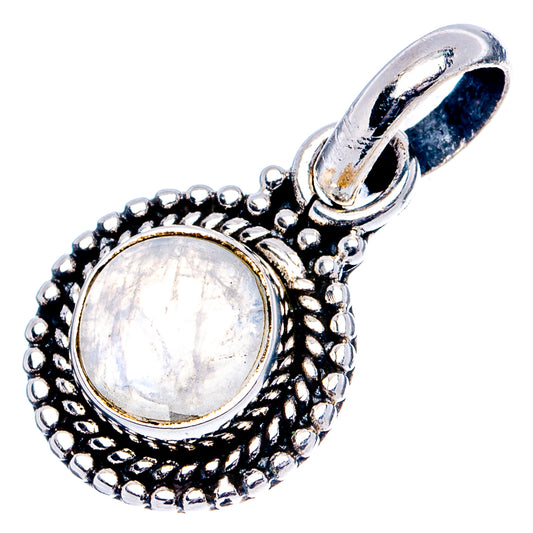 Sterling silver rainbow moonstone pendant with round cabochon and textured bead border