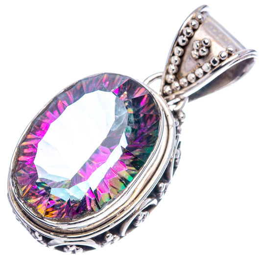 Mystic topaz pendant with oval iridescent faceted stone in .925 sterling silver frame