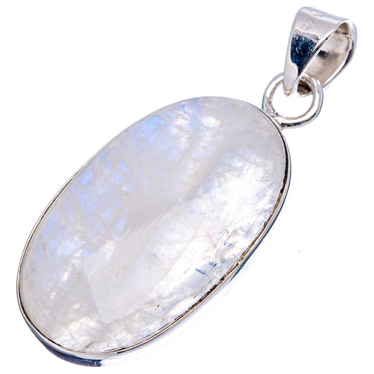 Oval rainbow moonstone pendant with polished .925 sterling silver frame and bail