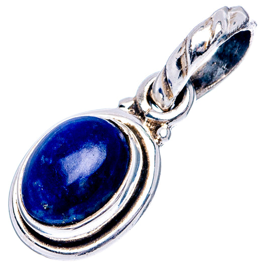 Lapis lazuli oval pendant with polished .925 sterling silver setting and open bail
