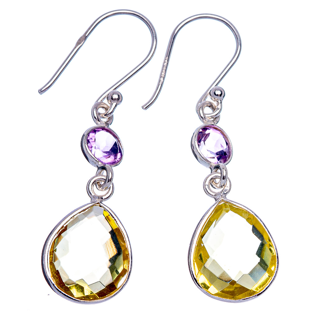 Faceted Citrine, Amethyst Earrings 1 1/2" (925 Sterling Silver) E433285