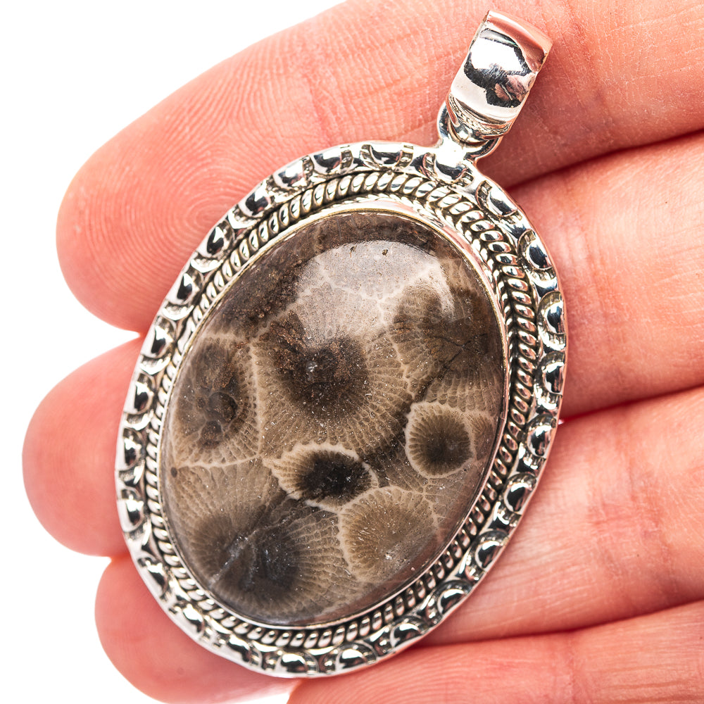 Premium Southwestern Style Fossil Coral Pendant 2" (.925 Sterling Silver)