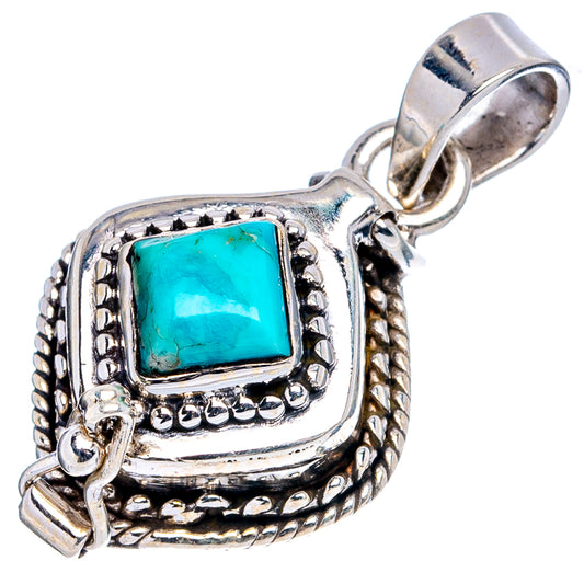 Sterling silver turquoise pendant with rope edge, bead trim, and hooked bail