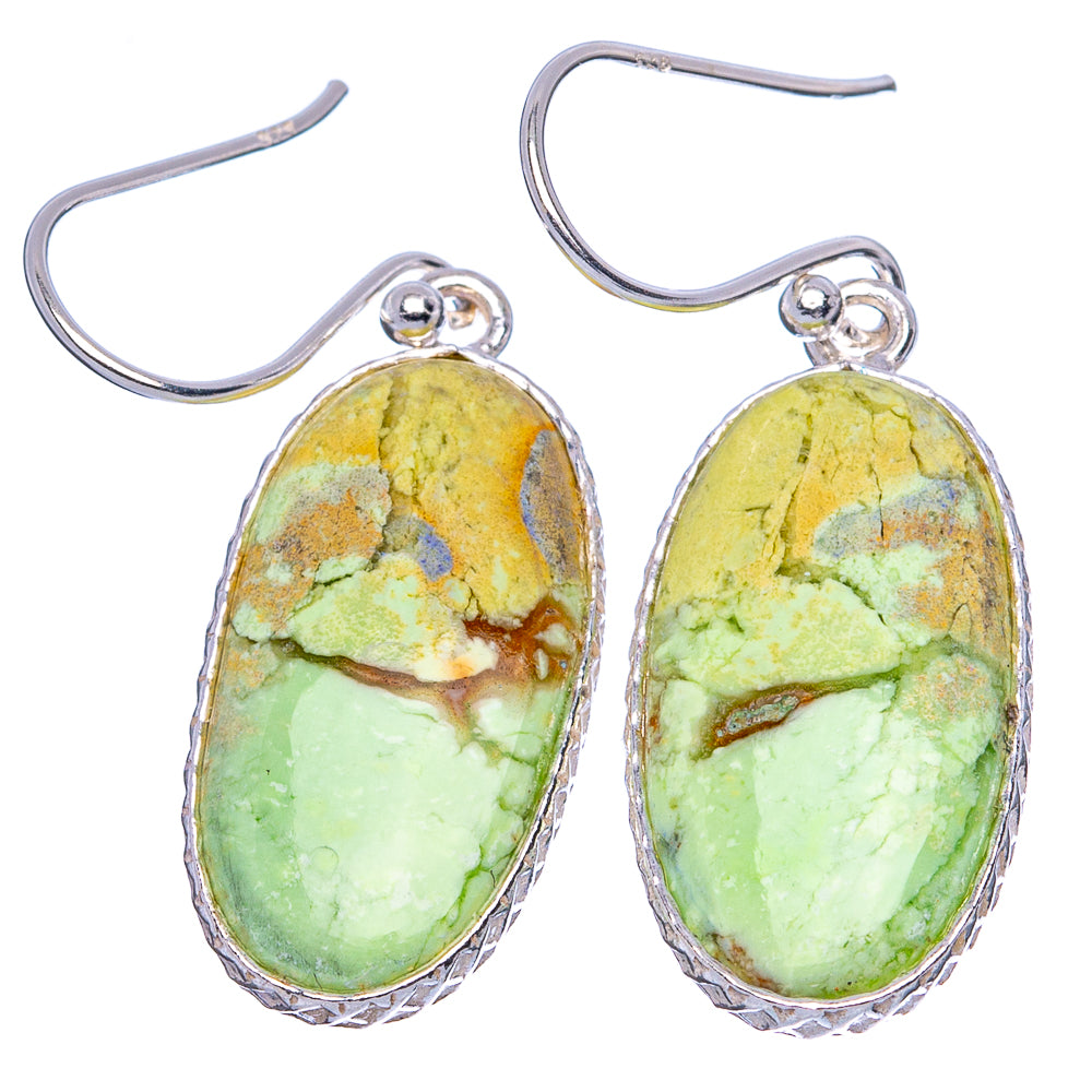 Pair of 925 sterling silver teardrop hook earrings with green-yellow chrysoprase cabochons