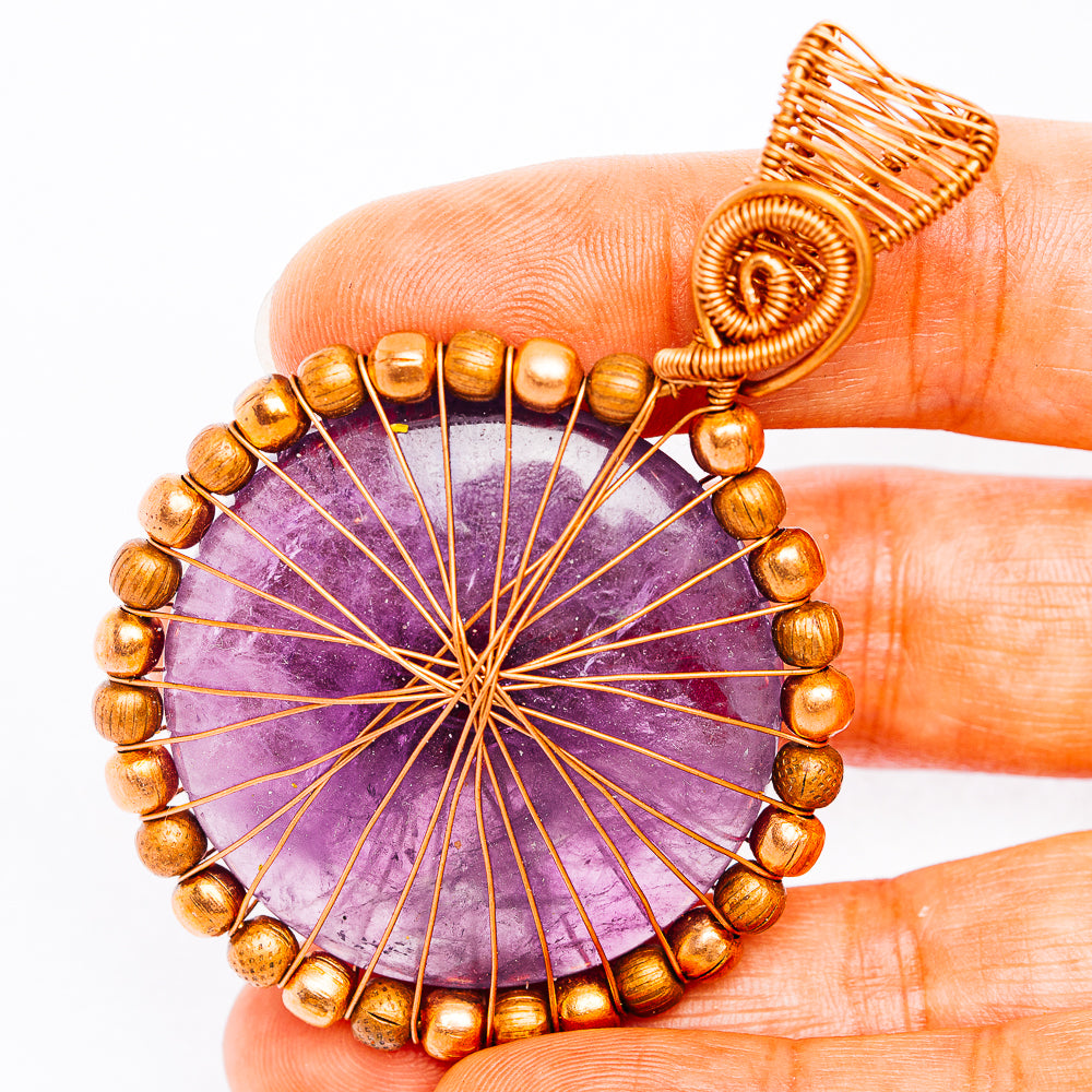 Amethyst Wire Wrap Pendant 2 5/8" (Copper)