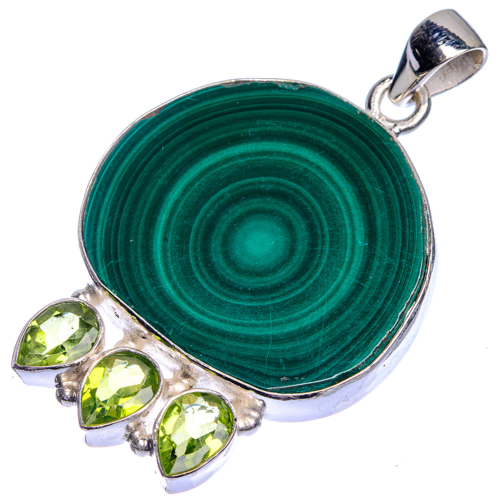 Malachite, Peridot Pendant 1 3/4" (925 Sterling Silver) P39773