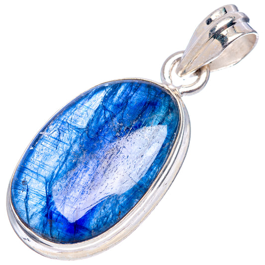 Kyanite pendant with oval blue kyanite cabochon in .925 sterling silver frame