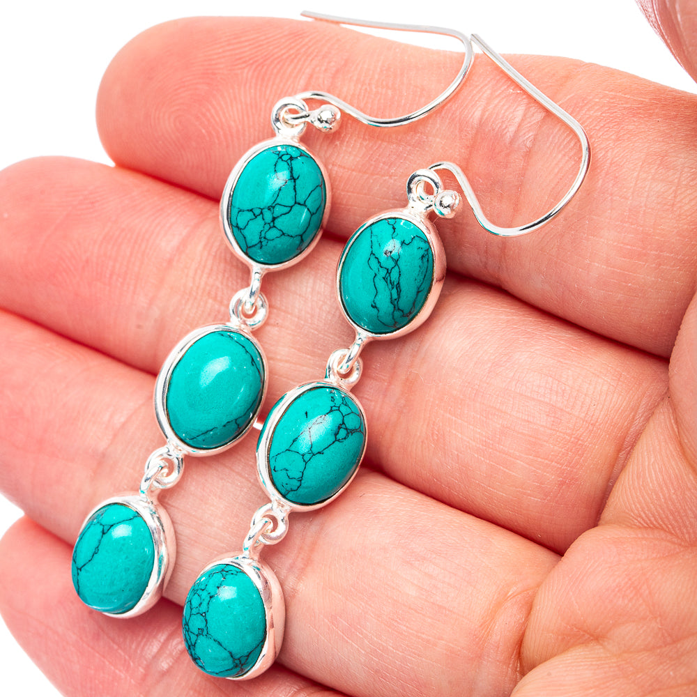 Turquoise Howlite Earrings 2 1/4" (925 Sterling Silver) E3064