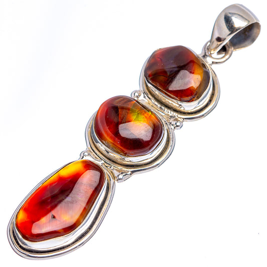Fire agate and .925 sterling silver pendant with three oval red-orange stones
