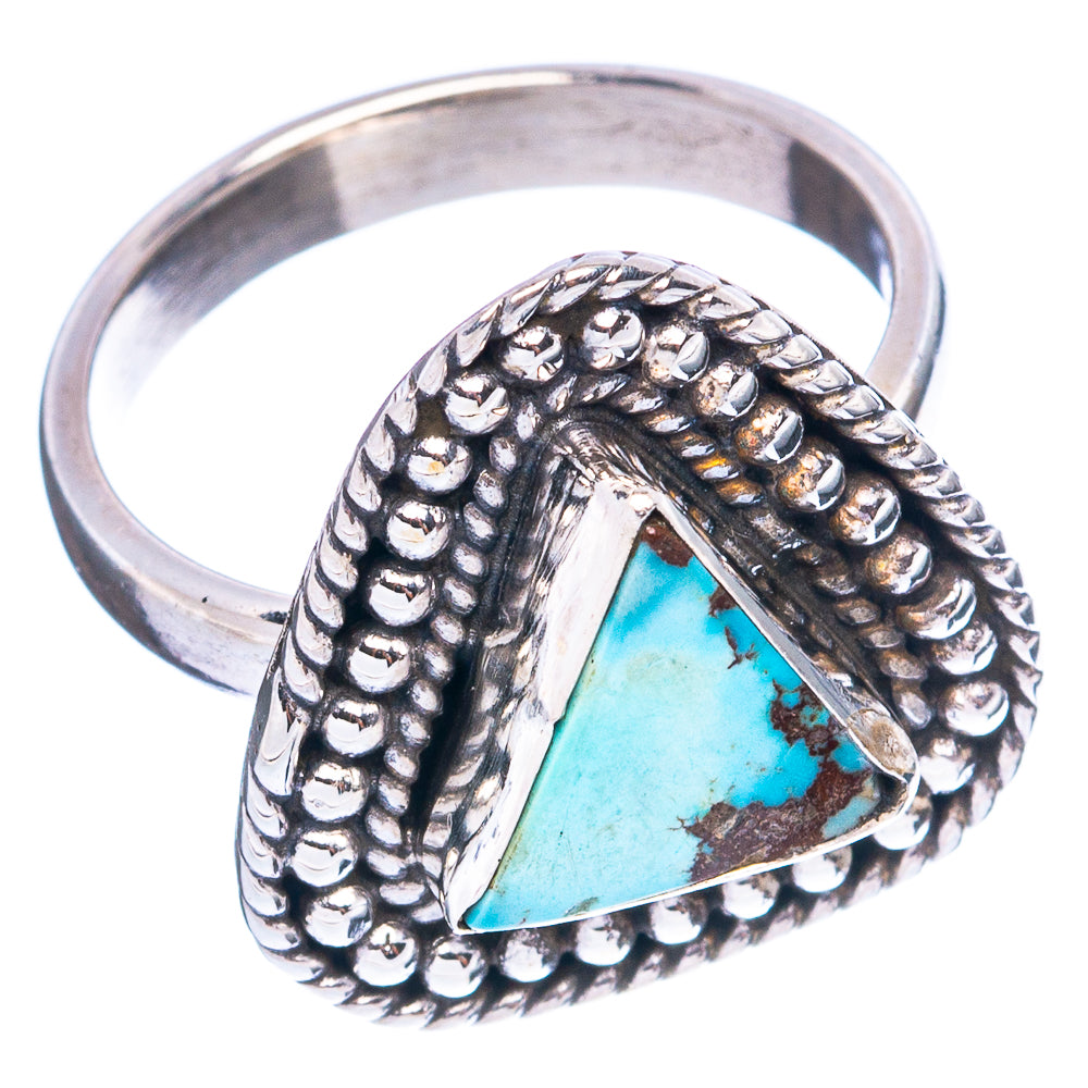 925 sterling silver turquoise triangle ring with engraved bead-like border and raised setting