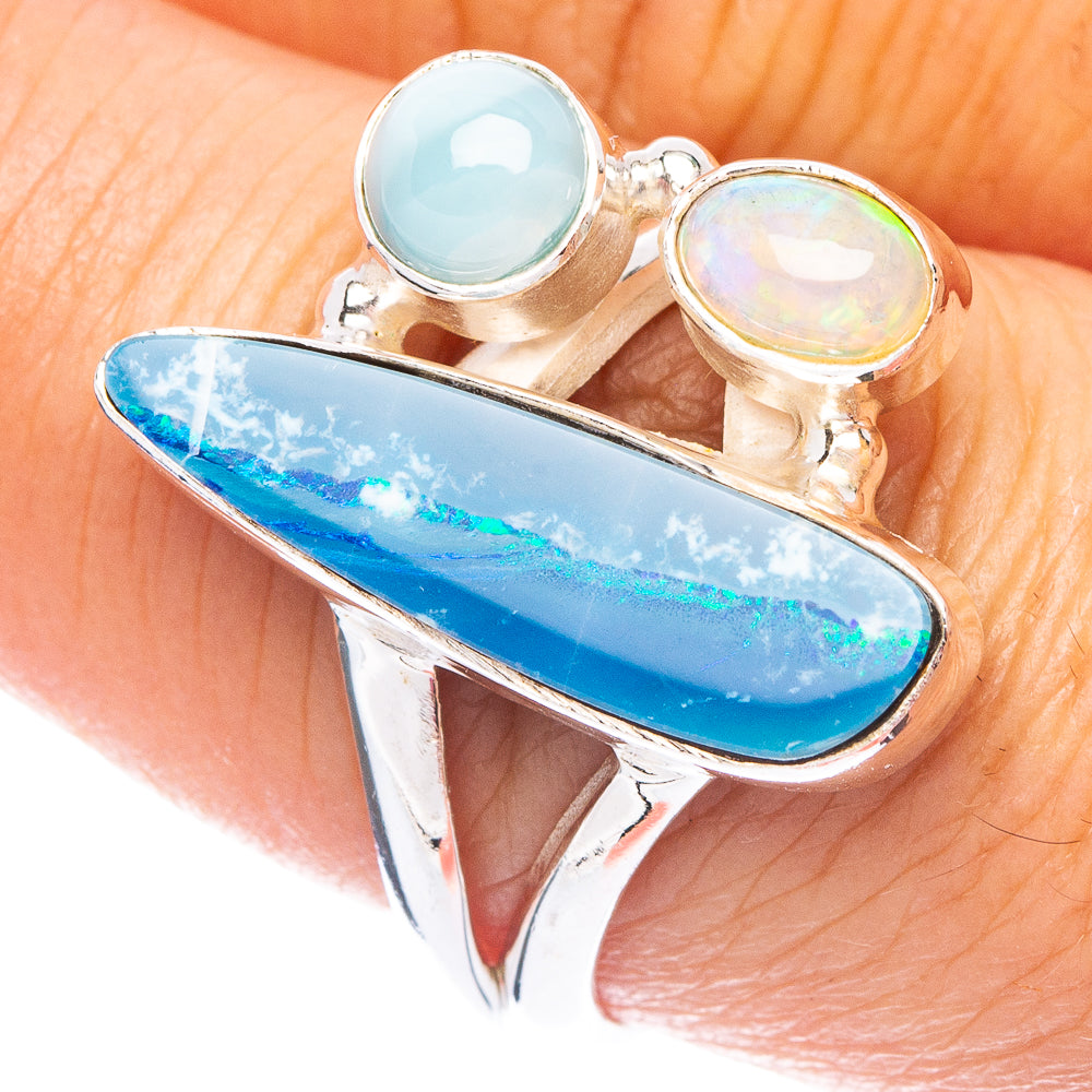 Rare Doublet Opal, Ethiopian Opal, Larimar Ring Size 8.25 (925 Sterling Silver) R7530
